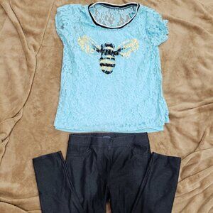 Bundle of 2 Girl's Clothing size 16  Top with a bee &  XL Black pants